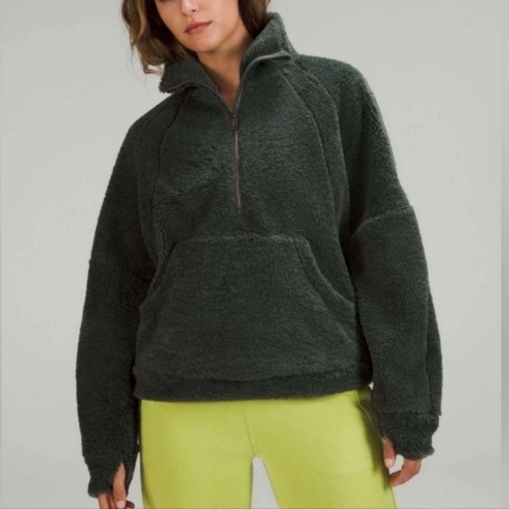 LULULEMON Scuba Oversized Fleece Funnel-Neck Half-Zip Smoked Spruce Sherpa M/L